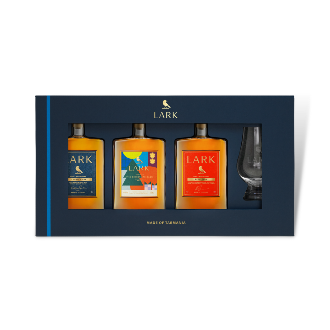 Australian Whisky - Lark The Christmas Cask 2023 Gift Pack with Glencairn glass 3x100ml