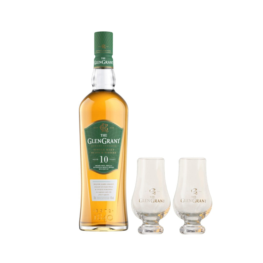 Scotch Whisky - The Glen Grant 10YO Single Malt Scotch Whisky 700ml with 2 Glasses (ABV40%)