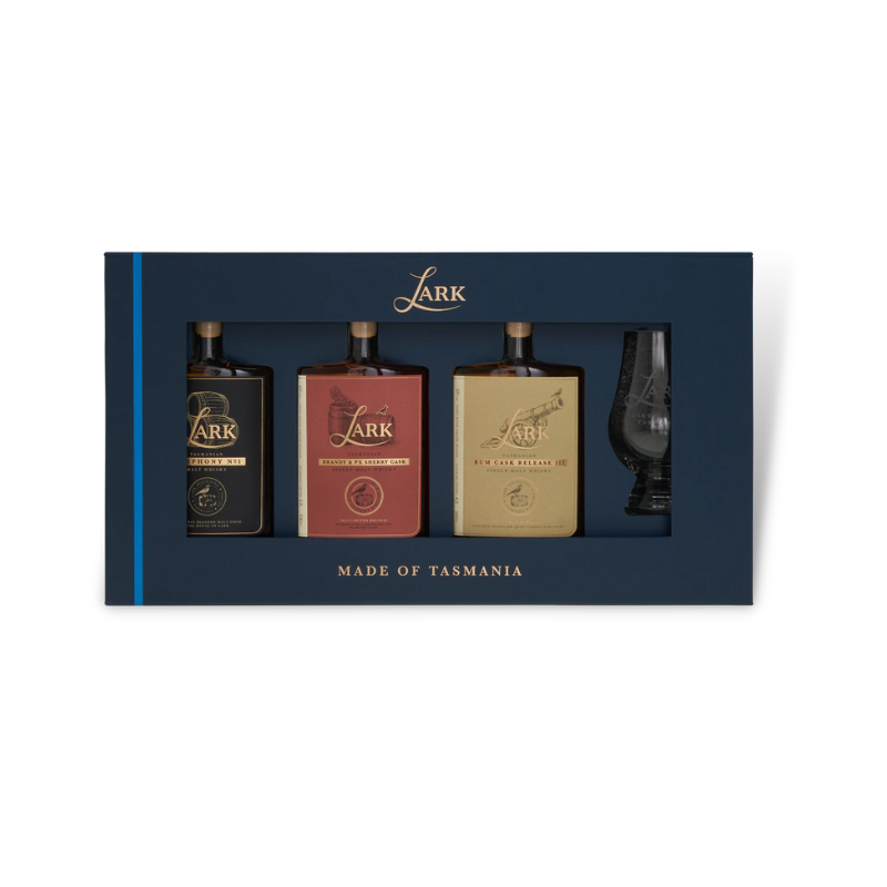 Australian Whisky - Lark Explorers Flight Gift Pack with Glencairn Glass 3x100ml