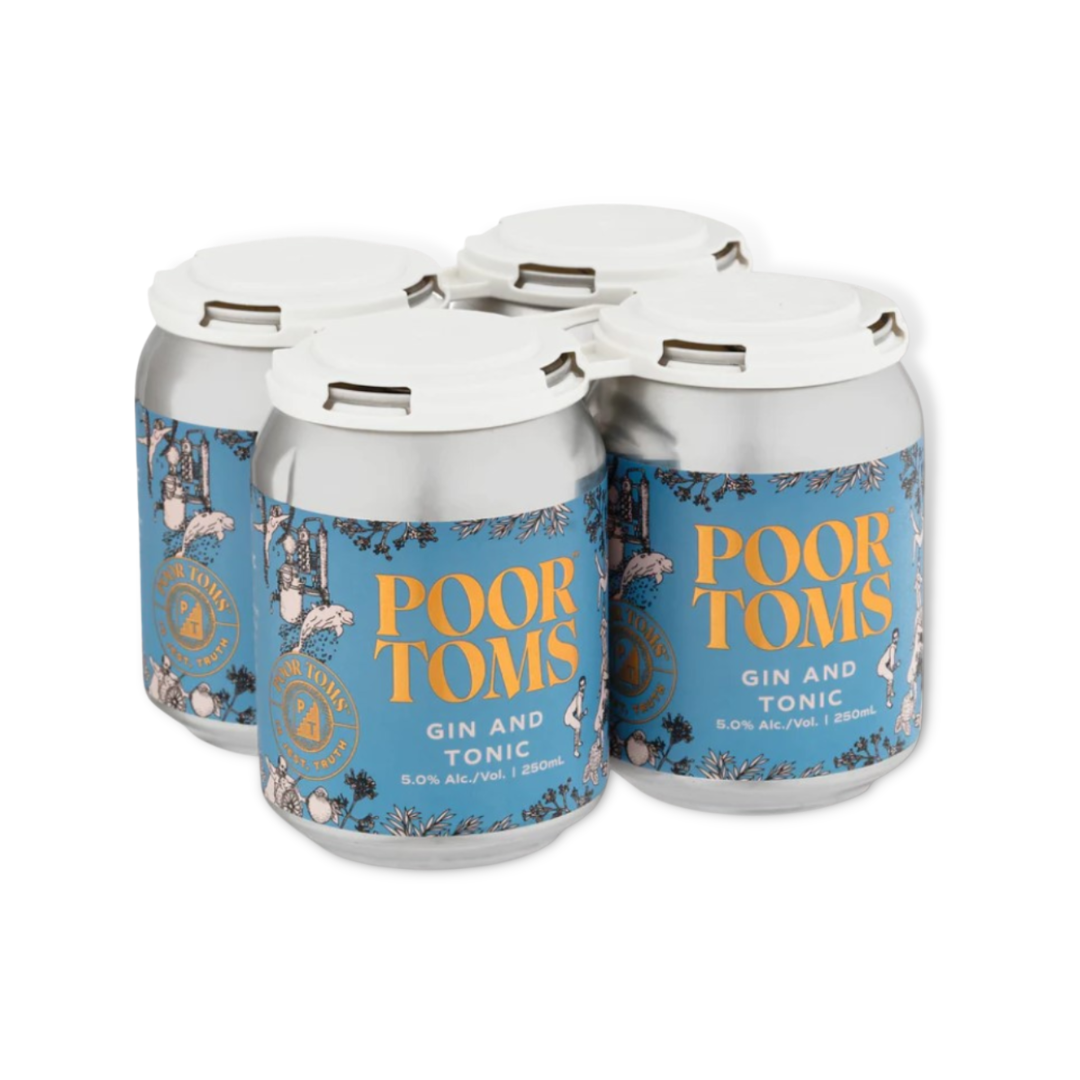 Australian Gin - Poor Toms Gin and Tonic 250ml (ABV 5%) (Pack of 4)