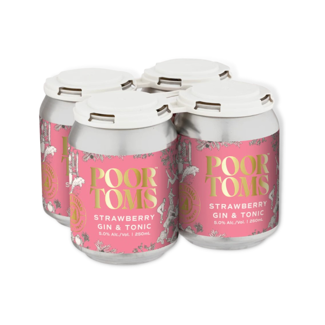 Australian Gin - Poor Toms Strawberry Gin and Tonic 250ml (ABV 5%) (Pack of 4)