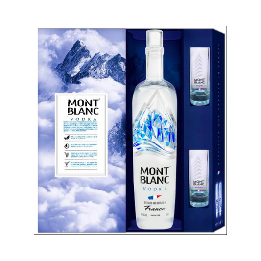French Vodka - Mont Blanc Vodka & 2 Glasses Gift Pack 700ml (ABV 40%)