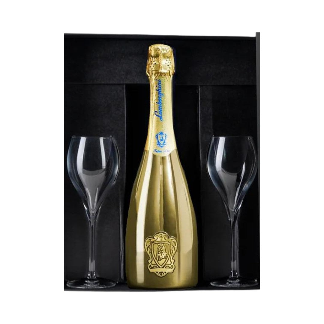 Champagne - Lamborghini Premium Gold Extra Dry Prosecco with 2 Glasses Set 750ml (ABV 12%)