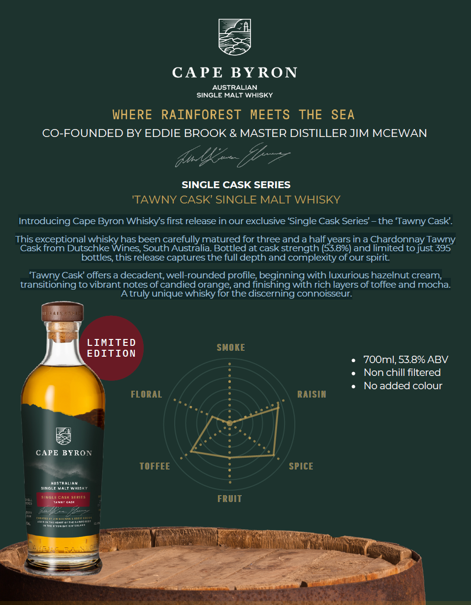 **Preorder** Cape Byron Single Cask Series Tawny Cask Whisky