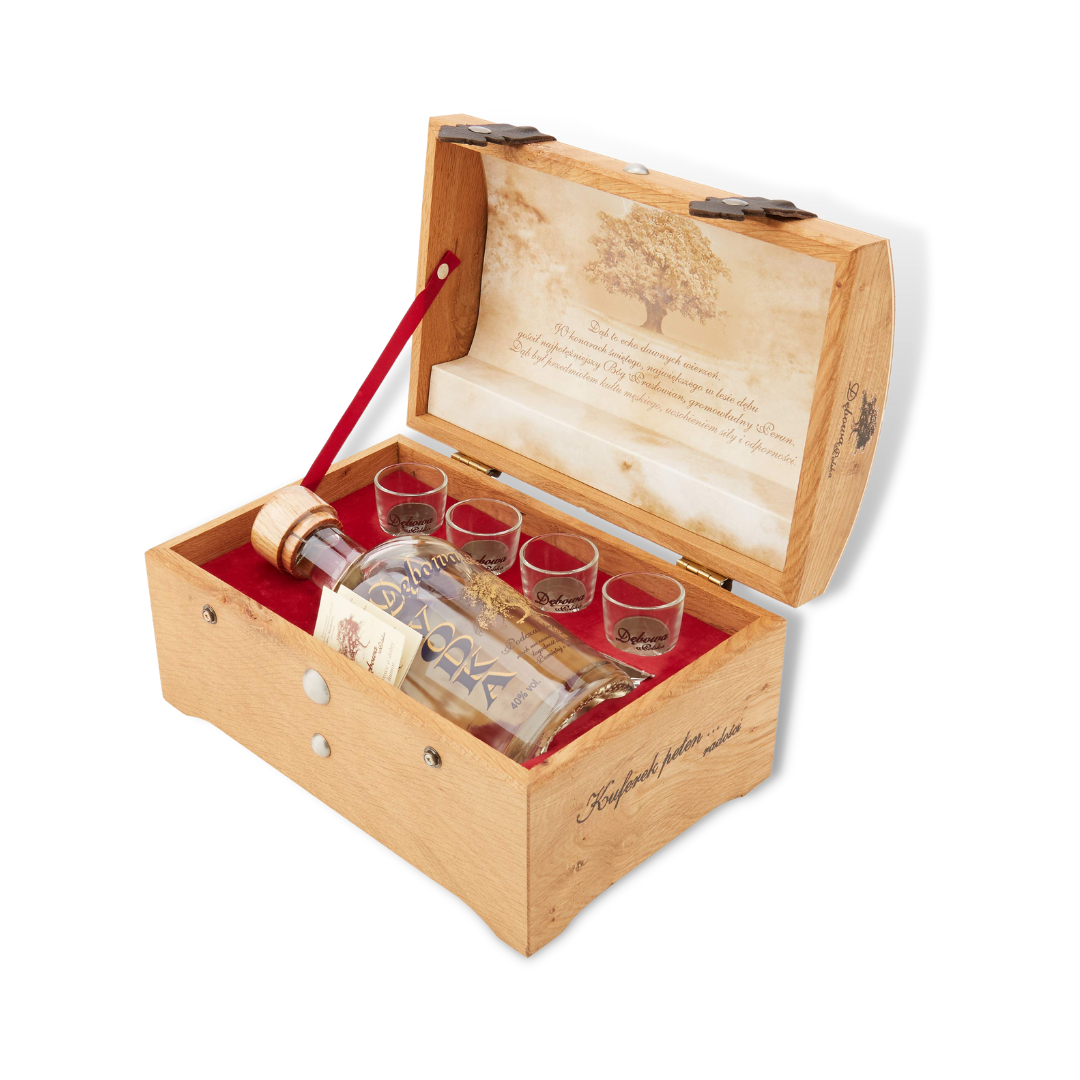 Polish Vodka -Debowa Oak Vodka in Wooden Box with 4 Shot Glasses 700ml (ABV 40%)