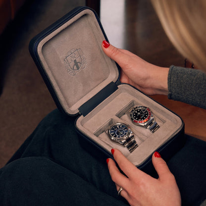 Hyde Park Two Watch Zip Case - Navy