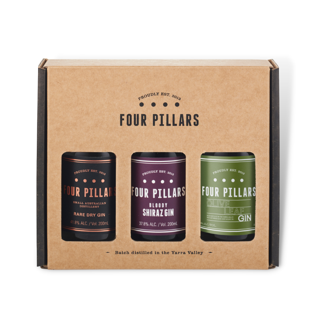 Australian Gin - Four Pillars Gin Gift Pack 3 x 200ml (ABV 43.8%)