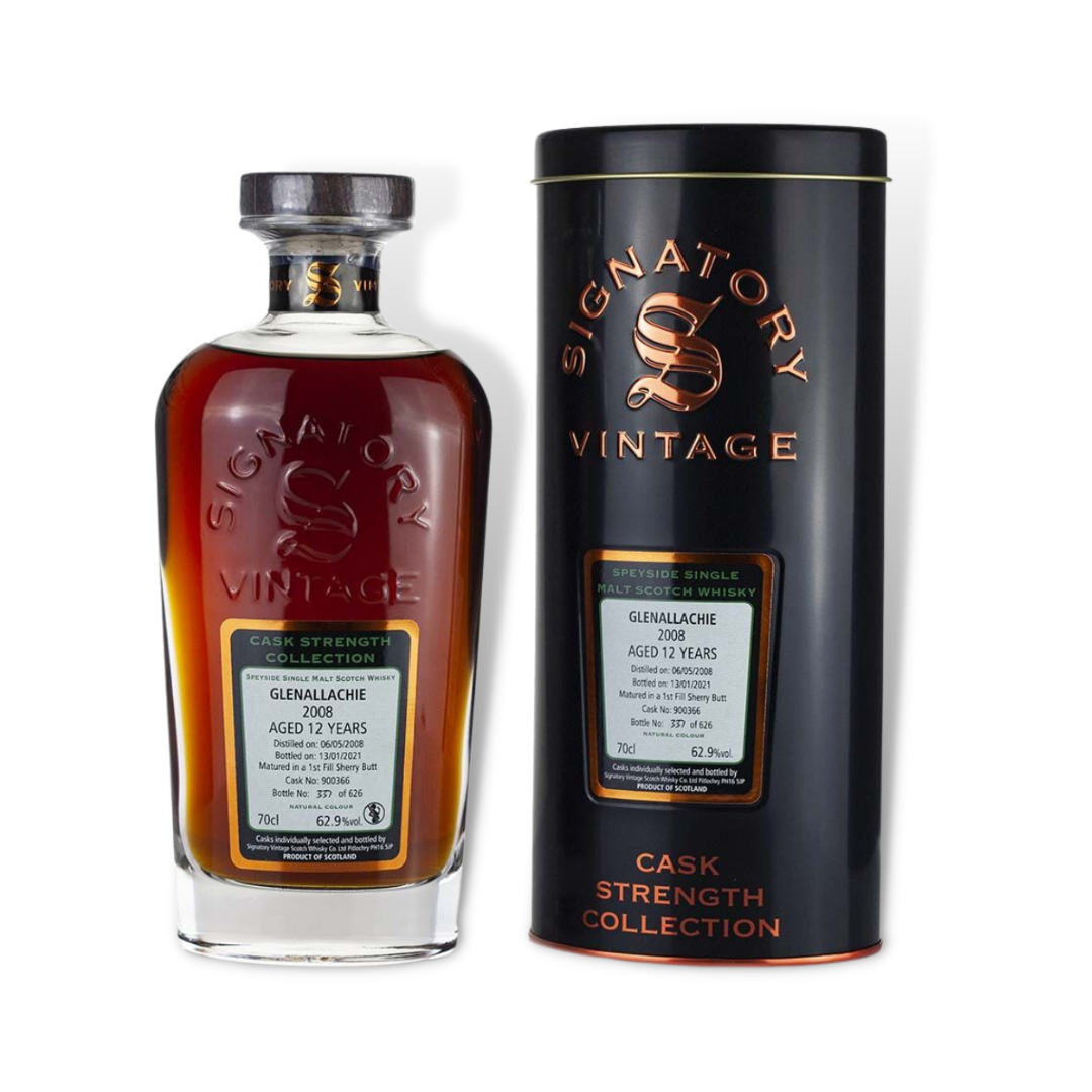 Scotch Whisky - Glenallachie 2008 12 Year Old Cask Strength Single Malt Scotch Whisky 700ml (Signatory Vintage) (ABV 62.9%)