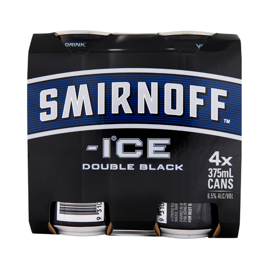 Australian Vodka - Smirnoff Double Black Vodka 375ml 4 Pack / Case of 24 (ABV 6.5%)